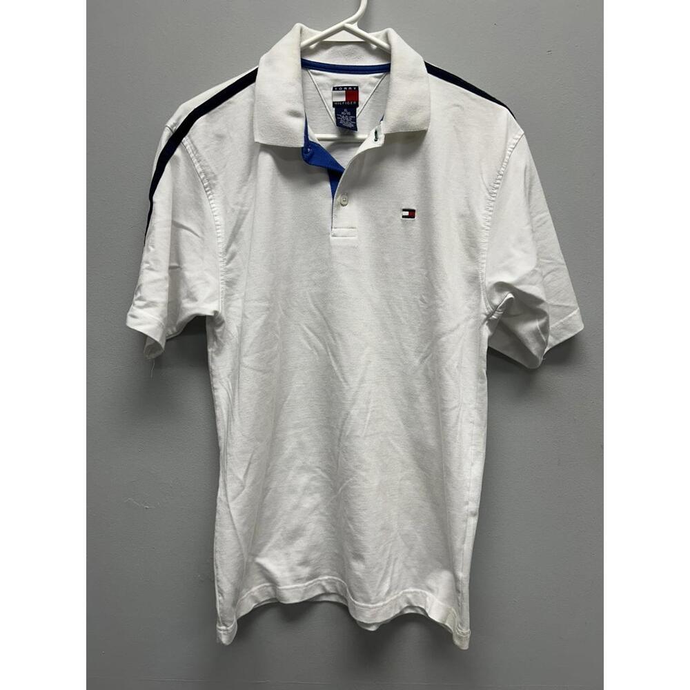 Tommy Hilfiger White Polo Shirt with Navy Stripe